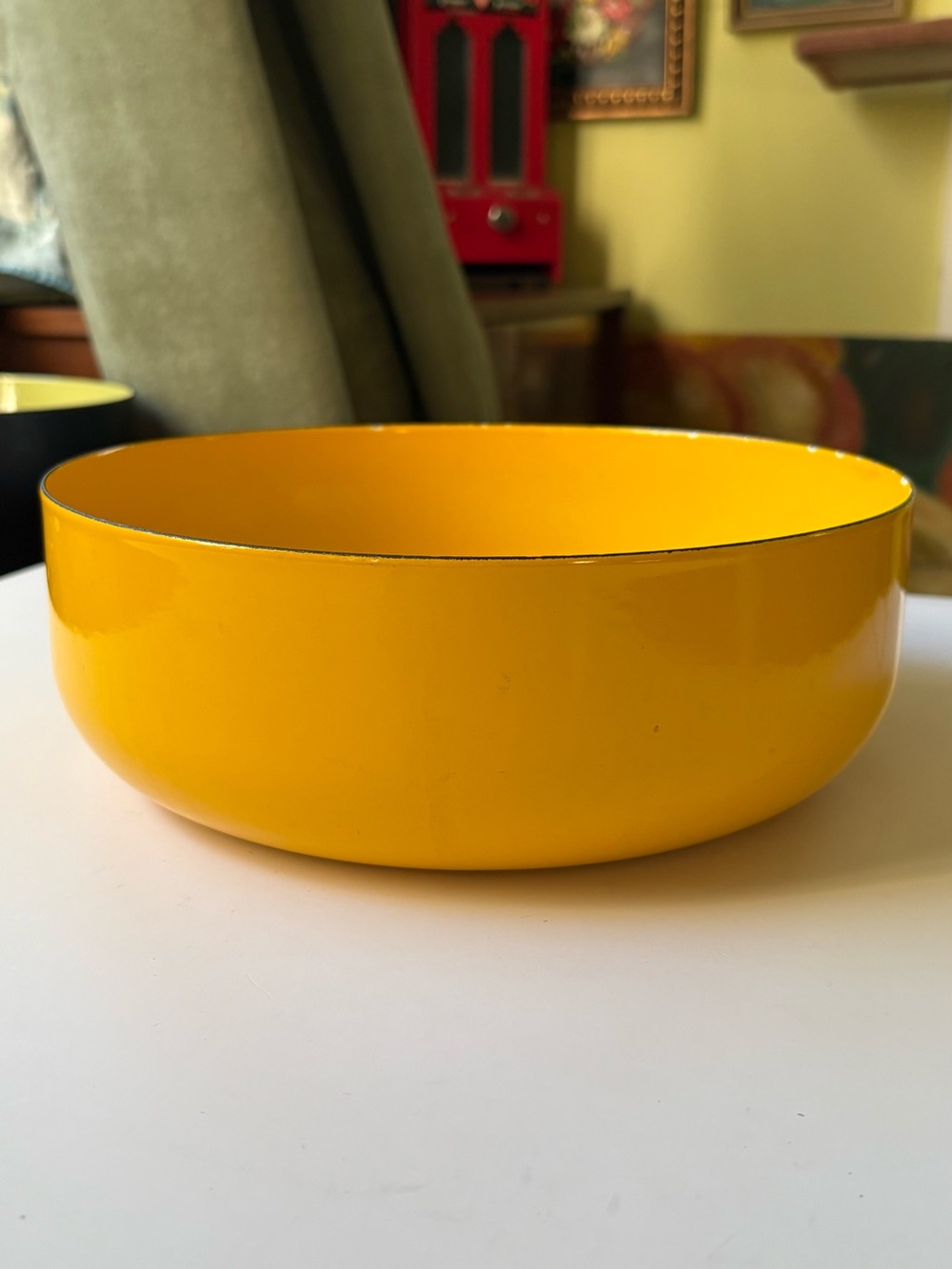 Kaj Franck Wartsila Finel Arabia Yellow Serving Fruit Enamel Metal Bowl
